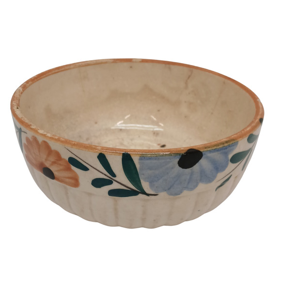 Vintage Made in Japan Pottery Bowl – Hand-Painted Floral Design – Ribbed Ceramic - Picture 4 of 12